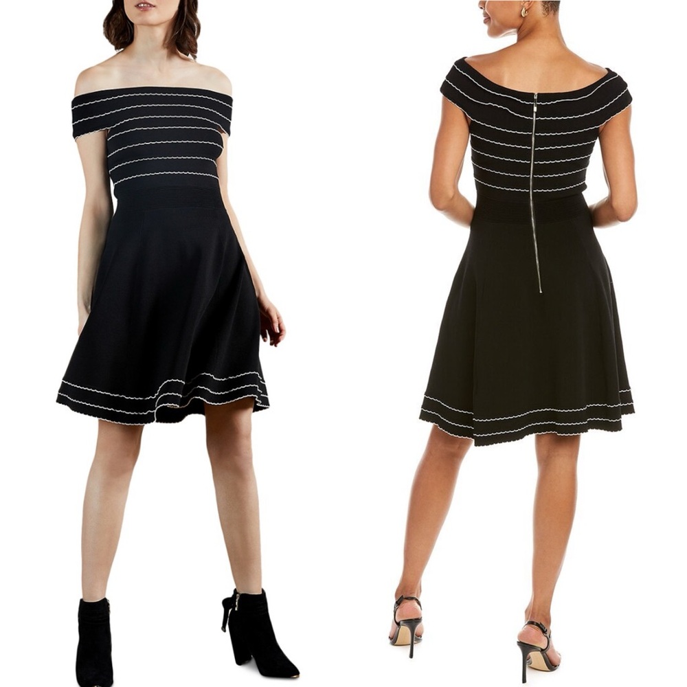 NWT Ted Baker Off-the-Shoulder Skater Dress Black Size 3/US8-10